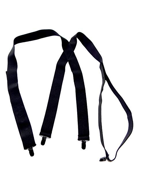Traditional All Black Hold-Ups 1 1/2" Undergarment hidden Suspenders, X-back, Black No-slip Clips