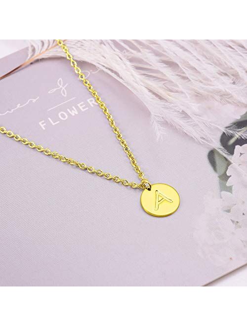 THREE KEYS JEWELRY Tiny Rose Gold Initial Necklace for Women Name Letter Charm Coin Round Small Cute Circle Script Pendant Mini Dainty Stainless Steel Initial Necklaces f