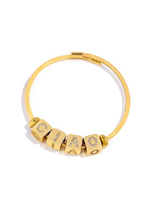 MIKSO Initial Letter Bracelet Dangle Name Choker Letter Bracelet Personalized Jewelry Hand CZ Drill Jewelry Dice Letter in 4 Sides