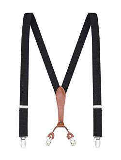 Buyless Fashion Men Suspenders - 48" Elastic Adjustable Straps 1" - Leahter Y Shape Back
