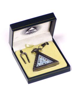 Masonic Triangle Freemason Master Free Mason Mens Quartz Pocket Watch w/ Chain
