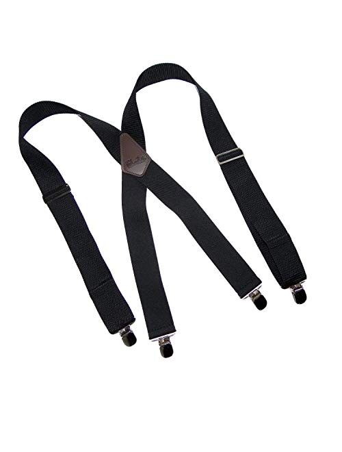 HoldUp XL Black Industrial 2" Suspenders with Non-elastic Front Straps and Jumbo No-slip Silver Clips