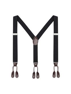 Mens Brown Button End Suspenders - Adjustable Elastic Y Shape Tuxedo Suspender by AWAYTR