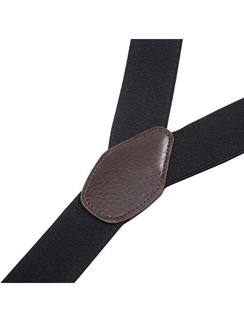 Mens Brown Button End Suspenders - Adjustable Elastic Y Shape Tuxedo Suspender by AWAYTR