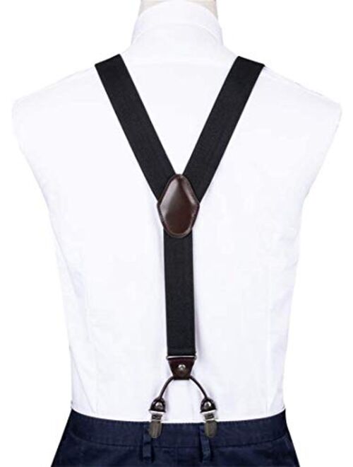 Mens Suspenders Suit Brace Y-back Leather Heavy Duty Suspender with 6 Metal Clip