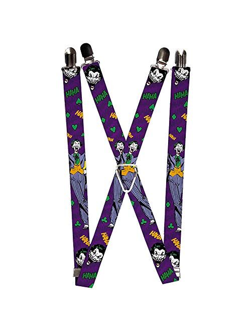Buckle-Down Suspenders-Joker Face/Pose/Elements Collage Purple/Green/y