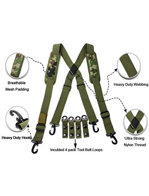 MeloTough Tactical heavy duty suspenders ,Police Suspenders for Duty Belt Suspenders with Padded Adjustable tool belt Suspenders Camo Green …