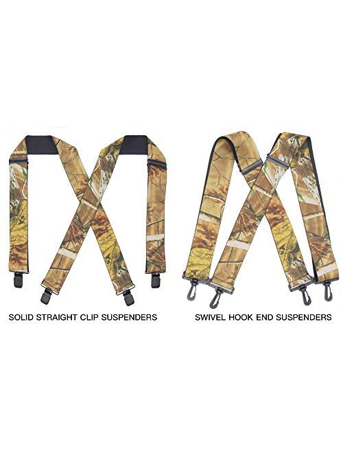 Trucker Side Clip Suspenders X-back for Hunting/Long Haul Truckers/Policemen/Bikers/Contractors,2" Wide Adjustable Braces