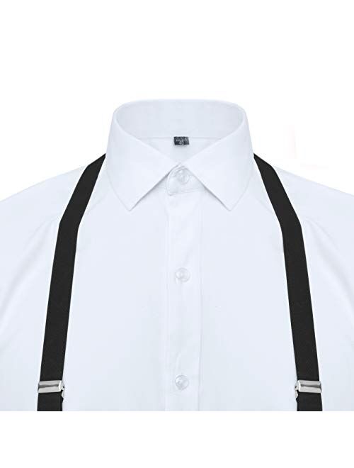 TopTie Men's Solid Suspenders Elastic 3/4 Inch X Back Adjustable Suspenders