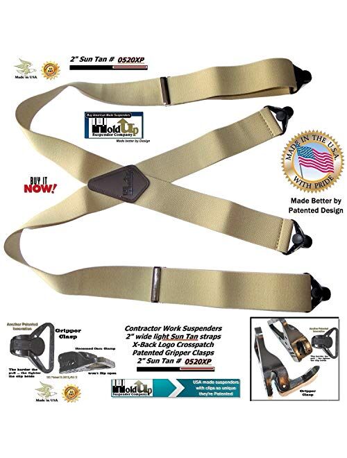 Holdup Brand Heavy Duty Light SunTan Color Work Suspenders with patented Super Strong Gripper Clasps