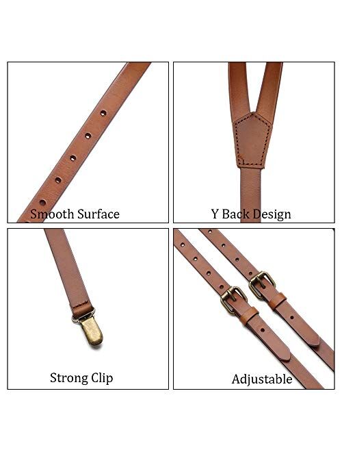 Leather Suspenders for Men Y Back Design Adjustable Brown Gneuine Leather Suspenders Groomsmen Gift for Wedding