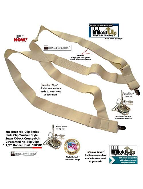 HoldUp Brand Under-Up Series Light Tan Suspenders with Patented silvertone No-Slip Clips