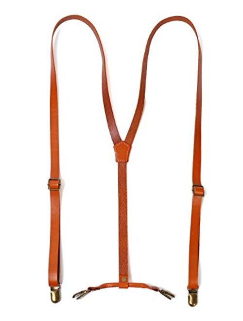 ROCKCOW Men Top Layer Leather Supenders for Men Solid Leather Suspenders with Clips