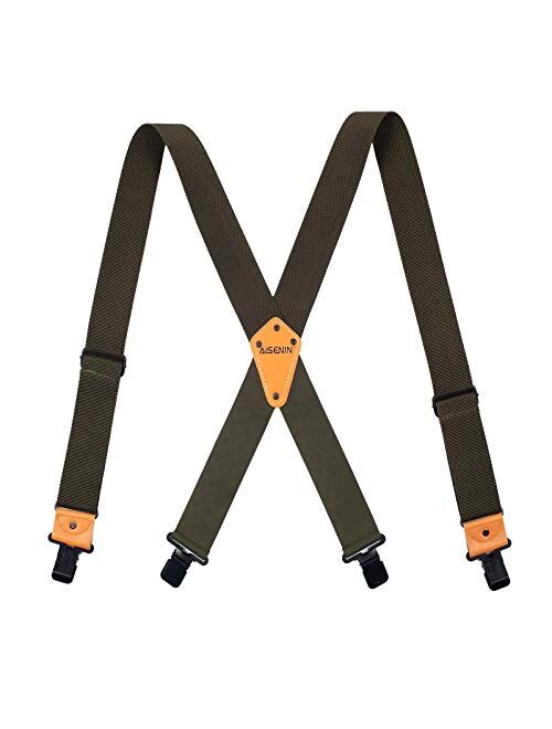 Mens Heavy Duty Suspenders Adjustable Clip On Work Braces 2" Wide Solid Color