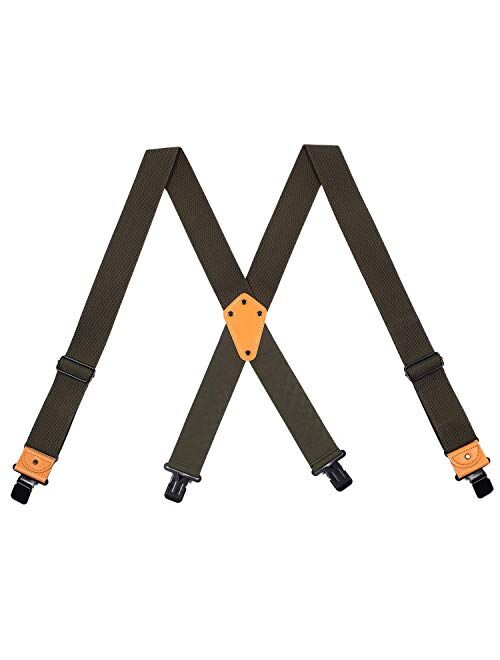 Mens Heavy Duty Suspenders Adjustable Clip On Work Braces 2" Wide Solid Color 