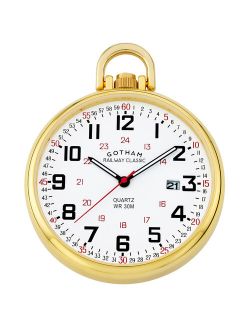 Gotham Men's Gold Plated Stainless Steel Analog Quartz Date Railroad Style Pocket Watch # GWC14107G