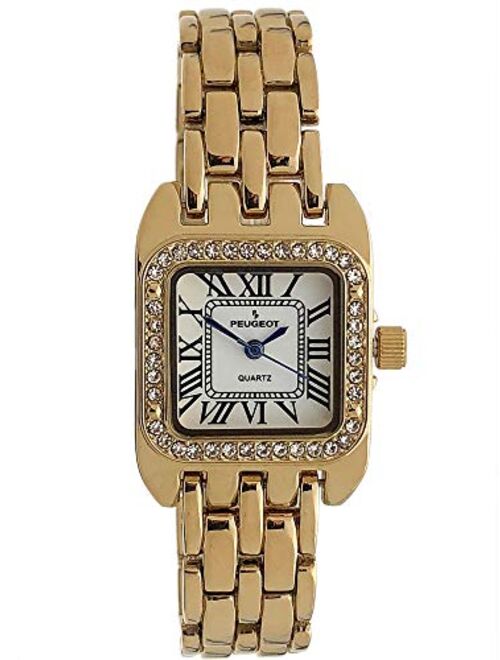 Seiko Peugeot Women's Tank Shape Watch with Panther Link Bracelet, Dress Watch with Crystal Bezel and Roman Numeral Dial
