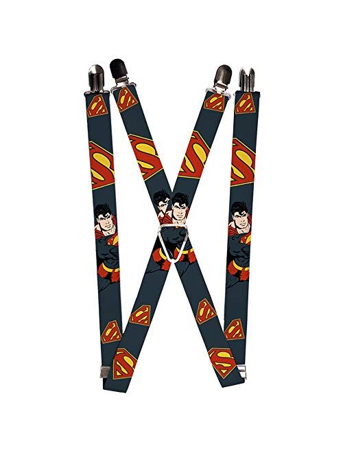 Buckle-Down Suspenders-Superman Action Pose/Scattered Shield Navy/Gold