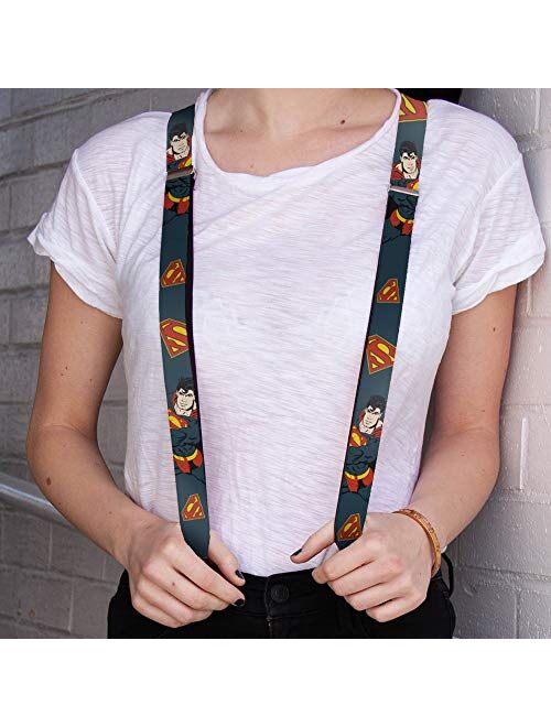 Buckle-Down Suspenders-Superman Action Pose/Scattered Shield Navy/Gold