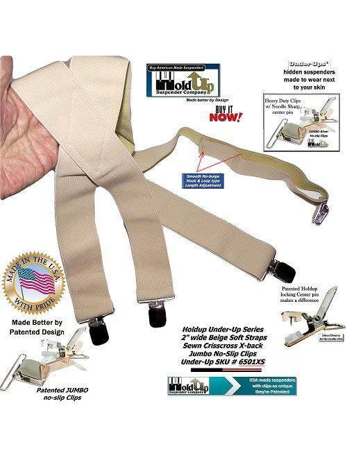 HoldUp Brand 2" Wide Undergarment Hidden Suspenders with No-slip Silver-tone Clips