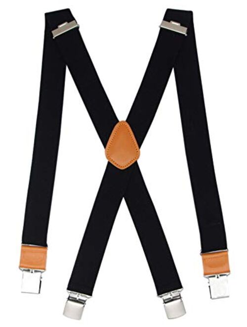 Doloise Men's Suspender X Back with 4 Metal Controlled Clips Wide Braces & Solid Clips Heavy Duty