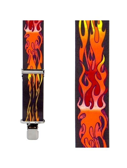 SuspenderStore Men's Flames Suspenders, Assorted Colors - 2 Inch Wide, Clip