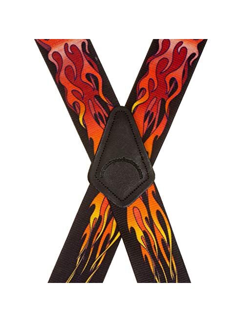 SuspenderStore Men's Flames Suspenders, Assorted Colors - 2 Inch Wide, Clip