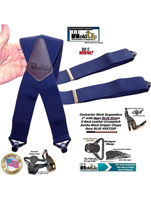 Holdup Brand Heavy Duty Navy Blue 2" Wide Work Suspenders with patented Jumbo Gripper Clasps