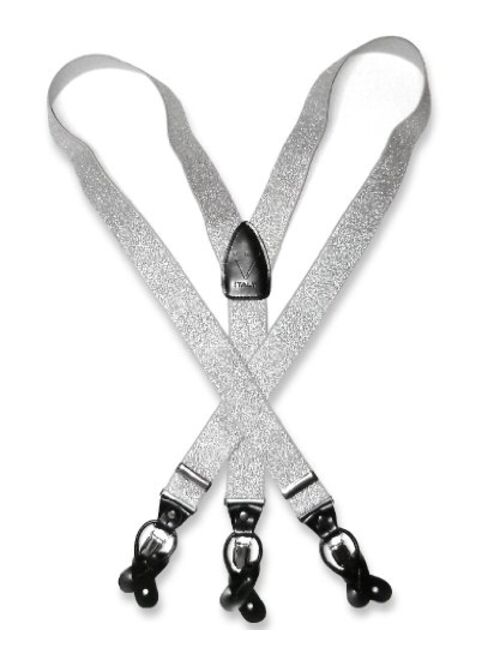 Vesuvio Napoli Men's Metallic SILVER Color SUSPENDERS Y Shape Back Elastic Button & Clips