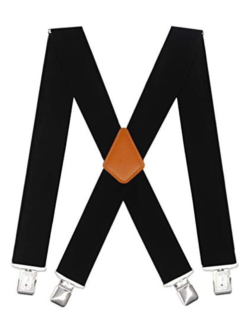 Doloise Men's Suspenders X Back 2 Inches Wide with Extra Heavy Clips Adjustable Braces for Men Suspender