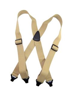 Holdup Suspender Brand No-buzz Series Airport Friendly light TAN Suspenders with black leather X-Back Crosspatch and Patented Gripper Clasps