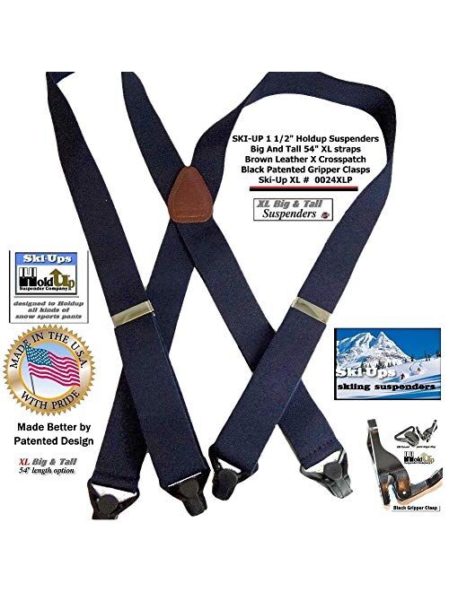 Holdup Suspender Company XL Black Ski-Up Suspenders X-back with black patented gripper clasp