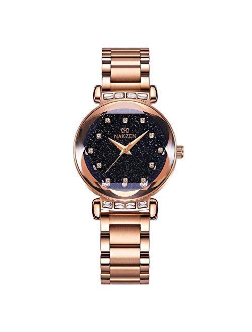 KICADN Women's Watches Starry Sky Diamond Quartz for Women Girls Ladies Wristwatch Rose Gold Easily Use Mesh Watch Valentines Day Gifts