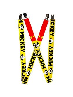 Suspenders Mickey Smiling Up Pose Flip Buttons Yellow Black Red 1.0 Inch Wide