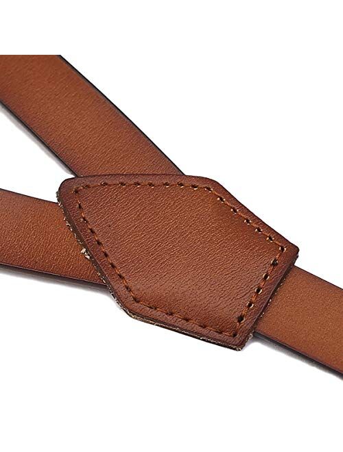 Leather Suspenders For Men, Brown Genuine Leather Suspenders Groomsmen Gifts