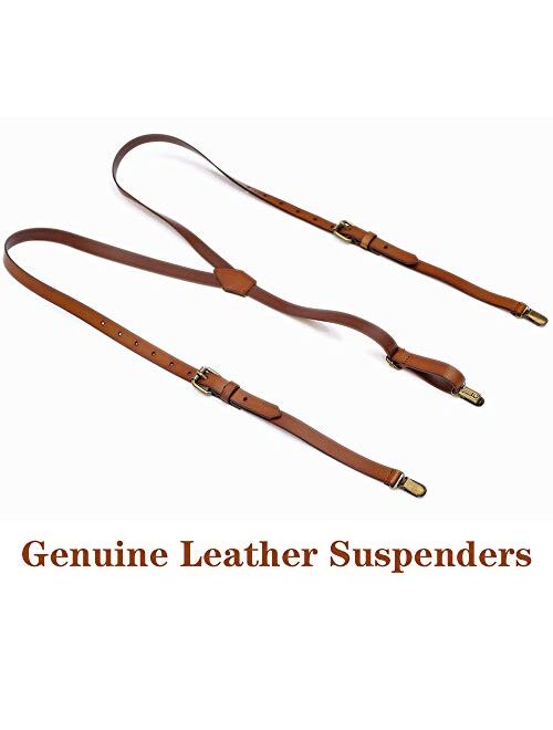 Leather Suspenders For Men, Brown Genuine Leather Suspenders Groomsmen Gifts