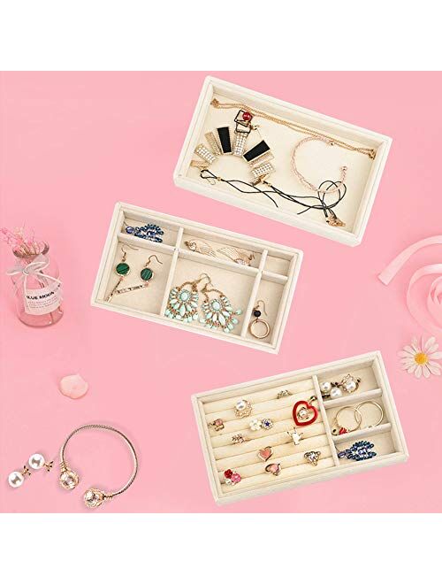 Weiai Acrylic Jewelry Box 3 Drawers, Velvet Jewellery Organizer, Earring Rings Necklaces Bracelets Display Case Gift for Women, Girls, Beige
