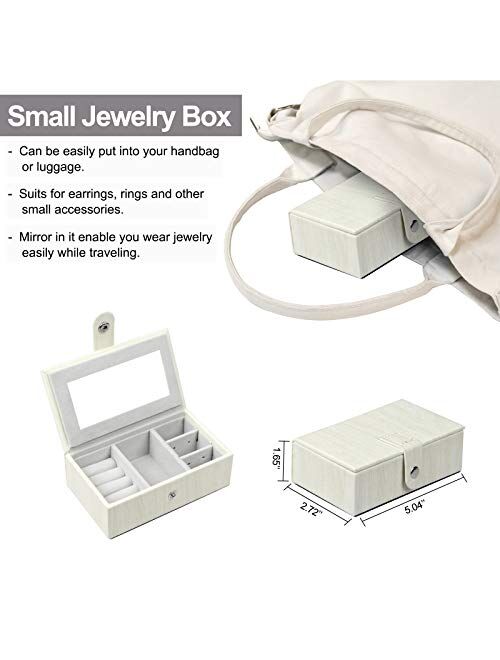 Homde Jewelry Box for Women Girls with Small Travel Case Mirror Necklace Ring Earrings Organizer White Wood Grain