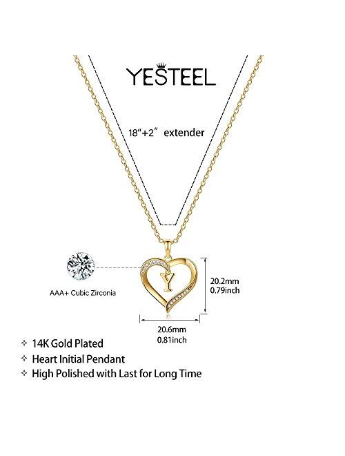 Heart Initial Necklace for Women, 14K Gold Plated Cubic Zirconia Heart Pendant Necklace, Dainty Initial Charm Necklace Alphabet Letter A to Z Initial Jewelry for Women Gi