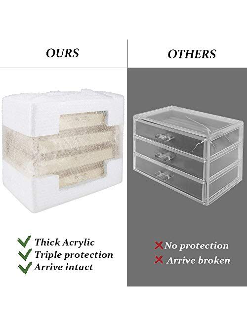 Mebbay Acrylic Jewelry Box with 4 Drawers, Velvet Jewelry Organizer for Earring Necklace Ring & Bracelet, Clear Jewelry Display Storage Case for Woman, Beige