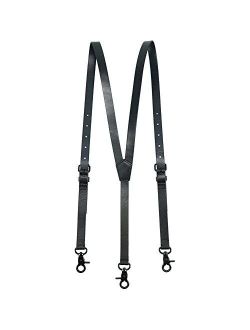 Men's Black Genuine Leather Steampunk Y Suspenders with 3 Snap Hooks Great for Wedding & Party