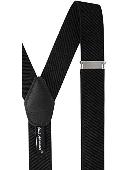 Jacob Alexander Men's Solid Elastic Y-Back Suspenders Braces Convertible Leather Ends Clips