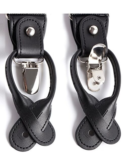 Jacob Alexander Men's Solid Elastic Y-Back Suspenders Braces Convertible Leather Ends Clips
