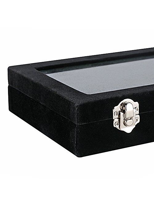 Velvet Glass Jewelry Display Storage Box Ring Earrings Jewelry Box Ring Holder Case, 2 clasps (Grey)