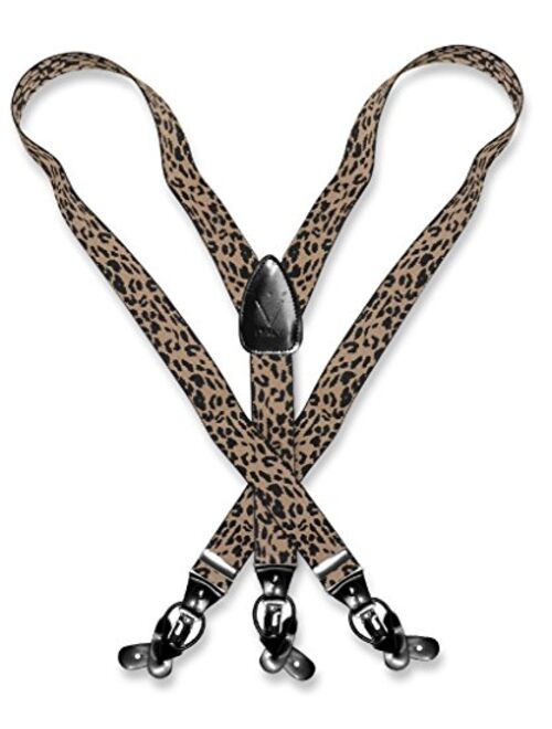 Vesuvio Napoli Men's LEOPARD Print SUSPENDERS Y Shape Back Elastic Button & Clip Convertible
