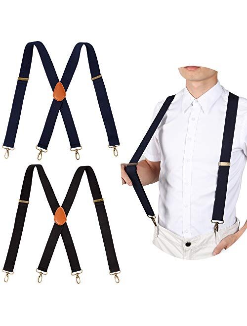 2PCS Men Suspenders Heavy Duty Big and Tall Adjustable Elastic Braces for Work X-Back (black，dark blue)