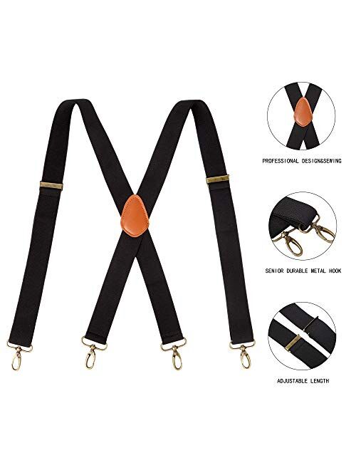 2PCS Men Suspenders Heavy Duty Big and Tall Adjustable Elastic Braces for Work X-Back (black，dark blue)