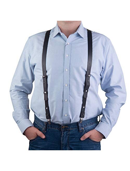 Leather Suspenders - for Men and Women - Best for Gift and Wedding - by GE MARK