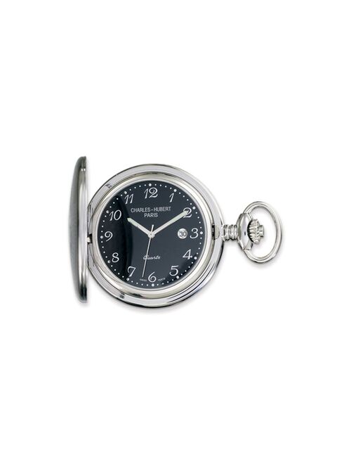 Charles-Hubert Paris Charles Hubert Stainless Steel Men's Black Dial Pocket Watch 14.5"