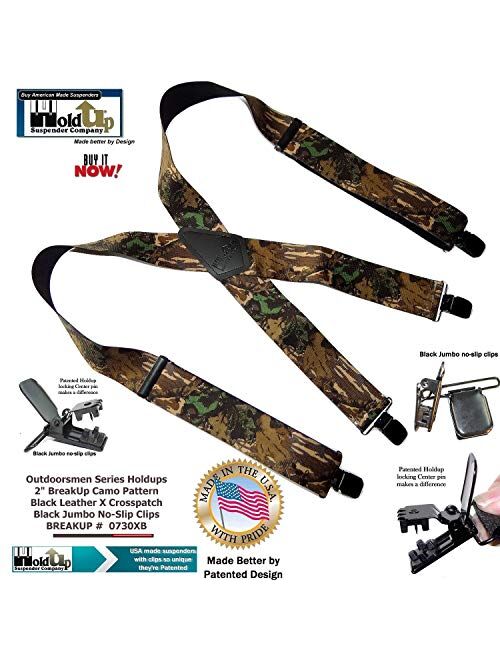 HoldUp Suspender Company Outdoorsmen Series Breakup Camouflage Pattern X-Back Suspenders with Patented Patented No-slip Clips